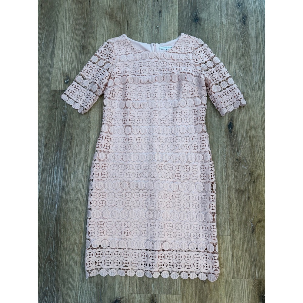 Sandra Darren Floral Geometric Lace Sheath Dress Womens 8 Pink Coquette Romantic